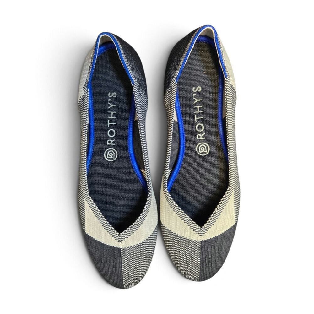 Rothy’s The Point Flats Women’s 9.5 Black Cream Blue Knit Ballet Shoes